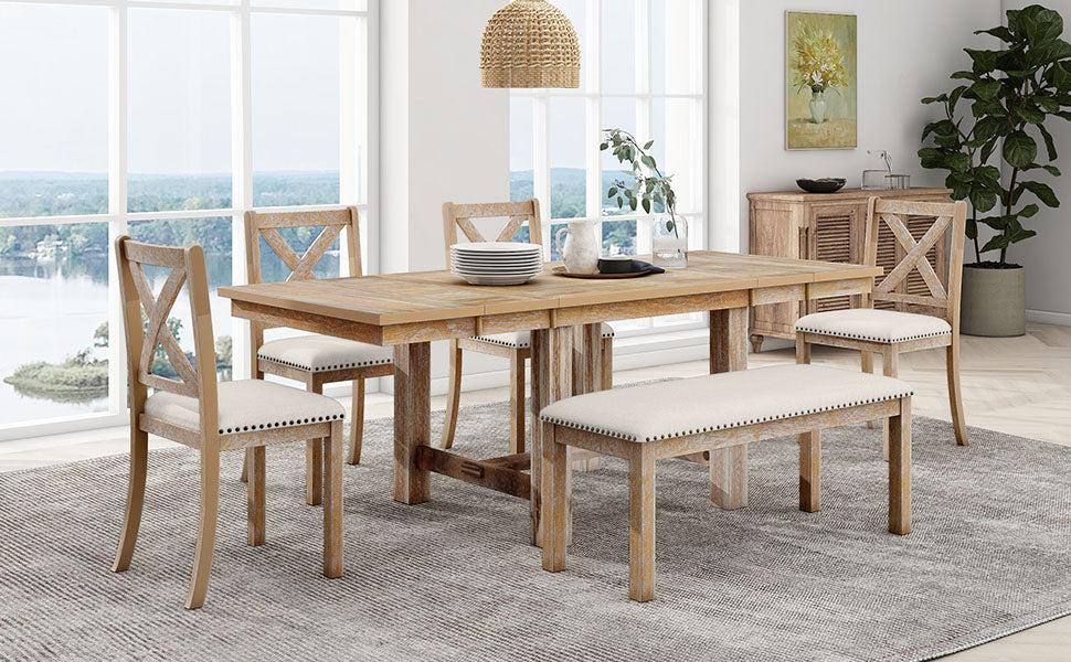 TOPMAX Farmhouse 82-Inch 6-Piece Extendable Dining Set
