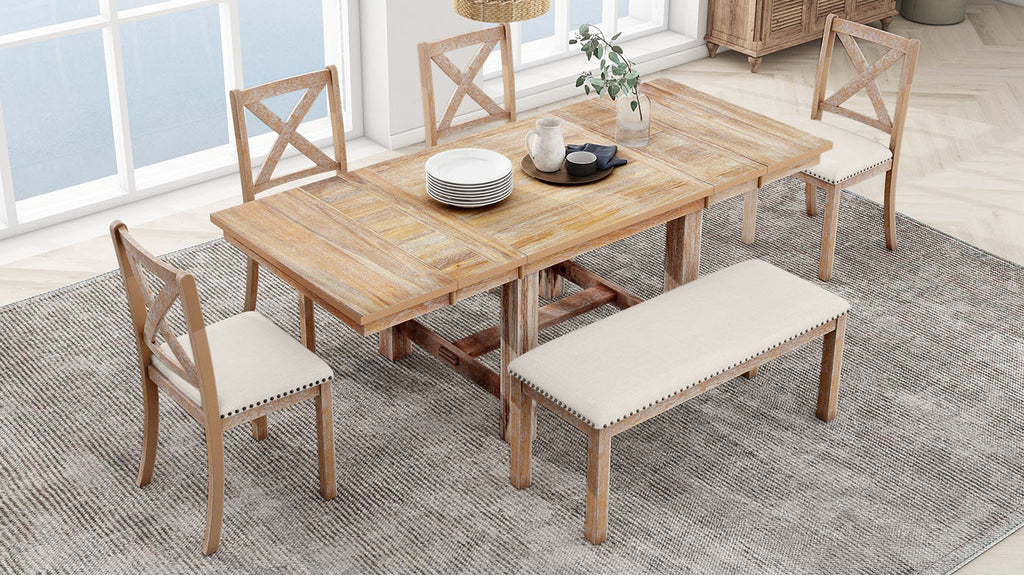 TOPMAX Farmhouse 82-Inch 6-Piece Extendable Dining Set