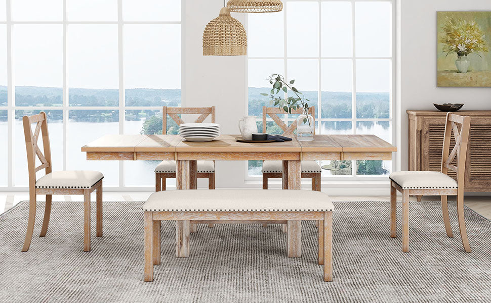 TOPMAX Farmhouse 82-Inch 6-Piece Extendable Dining Set