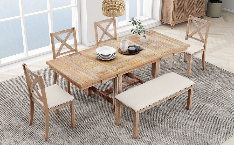 TOPMAX Farmhouse 82-Inch 6-Piece Extendable Dining Set