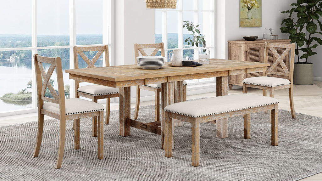 TOPMAX Farmhouse 82-Inch 6-Piece Extendable Dining Set