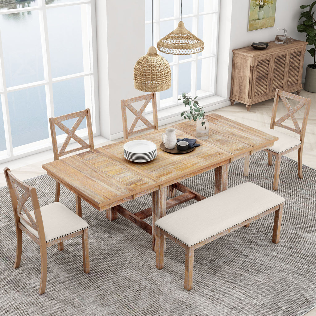 TOPMAX Farmhouse 82-Inch 6-Piece Extendable Dining Set