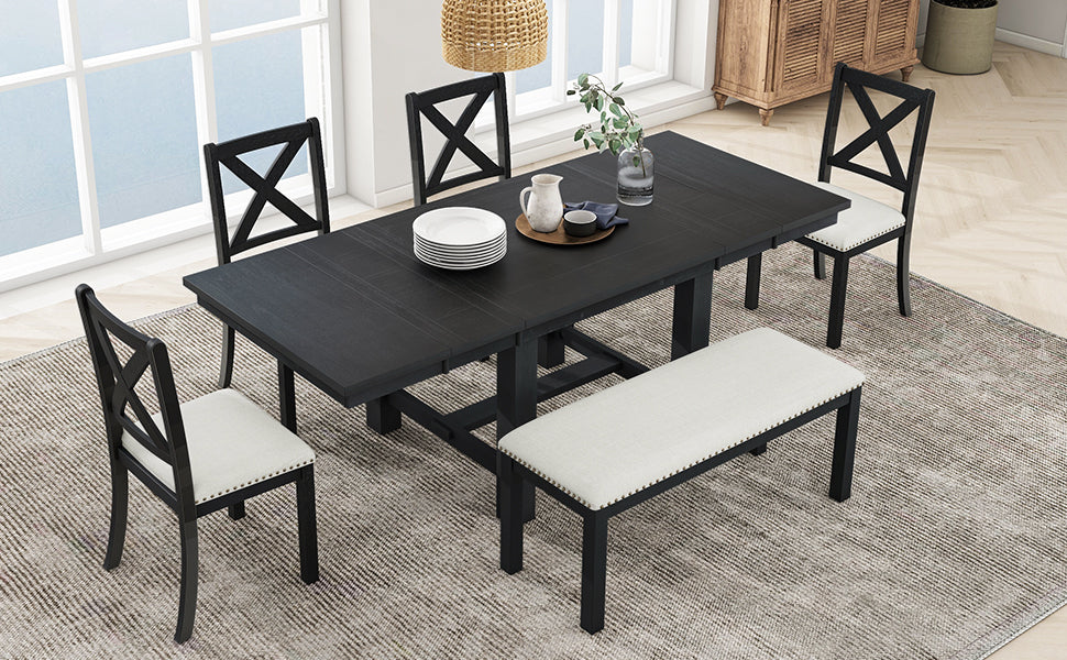 TOPMAX Farmhouse 82-Inch 6-Piece Extendable Dining Set