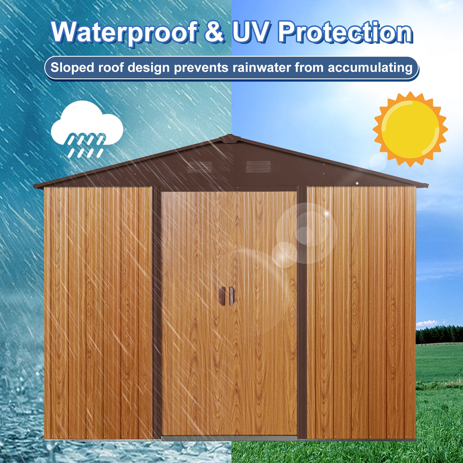 8ft x 6ft Outdoor Metal Storage Shed with Metal Foundation