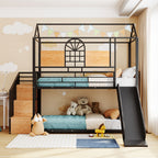 Twin Over Twin Metal Bunk Bed with Slide and Storage Stair