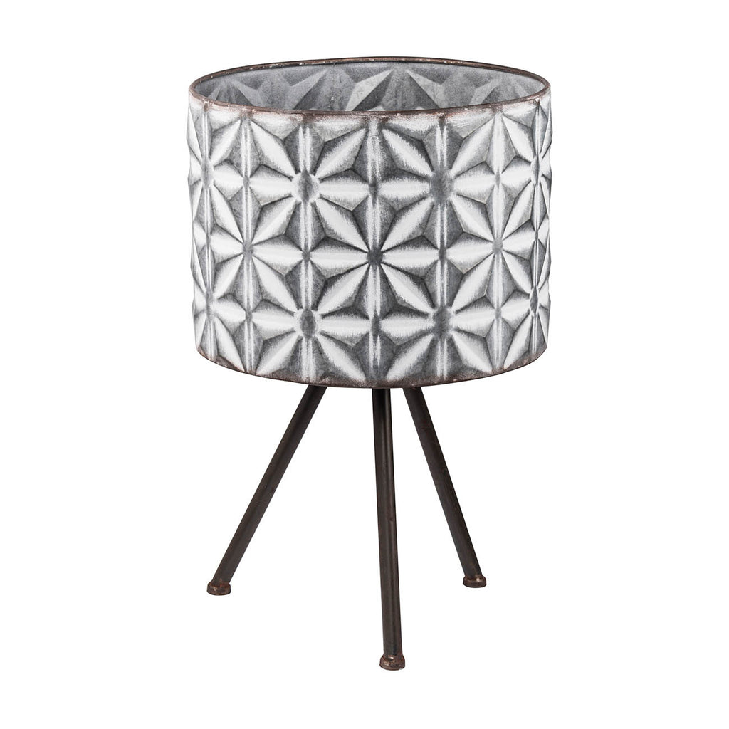Set of 2 Round Galvanized Metal Planter Stands