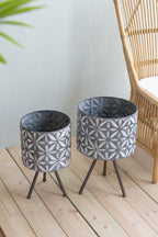 Set of 2 Round Galvanized Metal Planter Stands