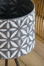 Set of 2 Round Galvanized Metal Planter Stands