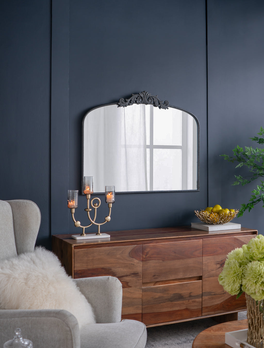 Classic Design Large Arch Mirror with Baroque Inspired Frame