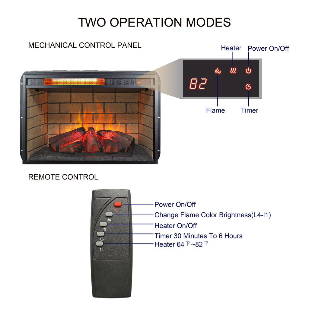 26 Inch Infrared Quartz Heater Fireplace Insert - Woodlog Version