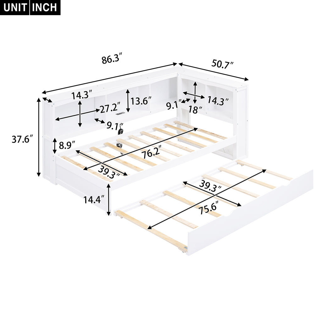 Twin Size Daybed with Trundle, Storage Cabinets & USB Ports