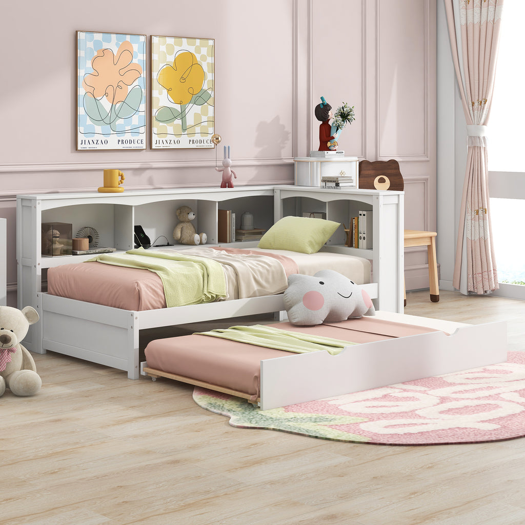 Twin Size Daybed with Trundle, Storage Cabinets & USB Ports