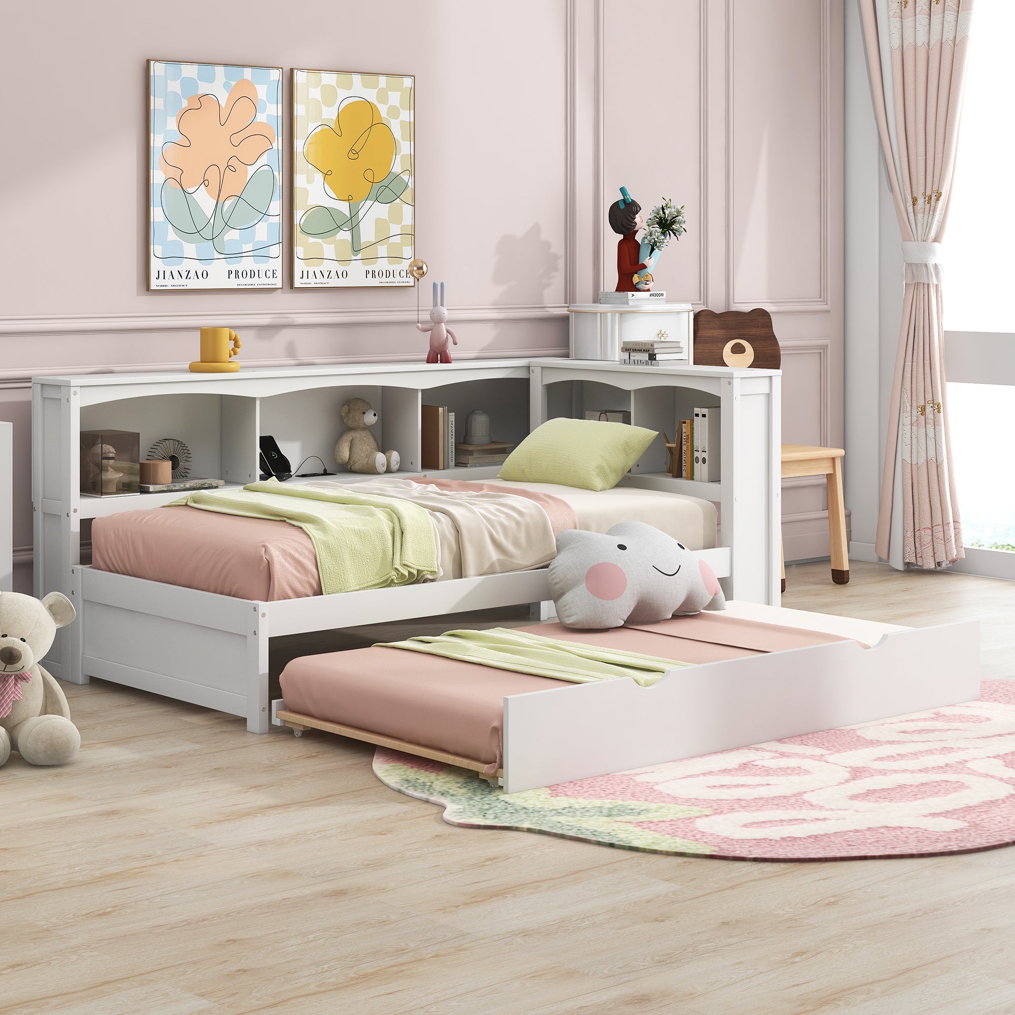 Twin Size Daybed with Trundle, Storage Cabinets & USB Ports
