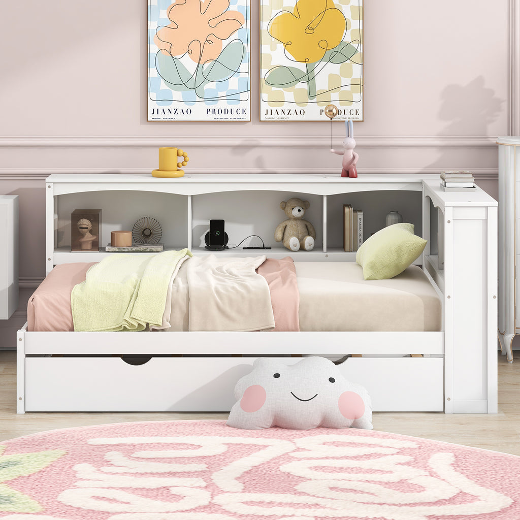 Twin Size Daybed with Trundle, Storage Cabinets & USB Ports
