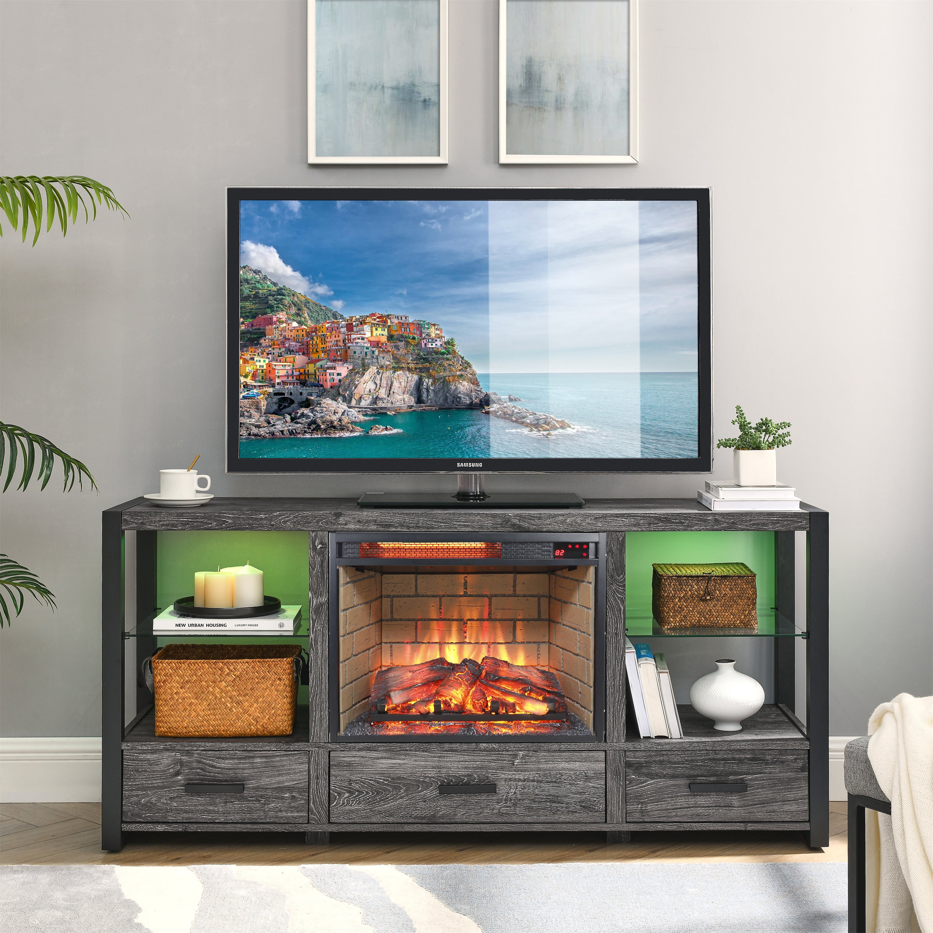 23 Inch Infrared Quartz Heater Fireplace Insert - Woodlog Version