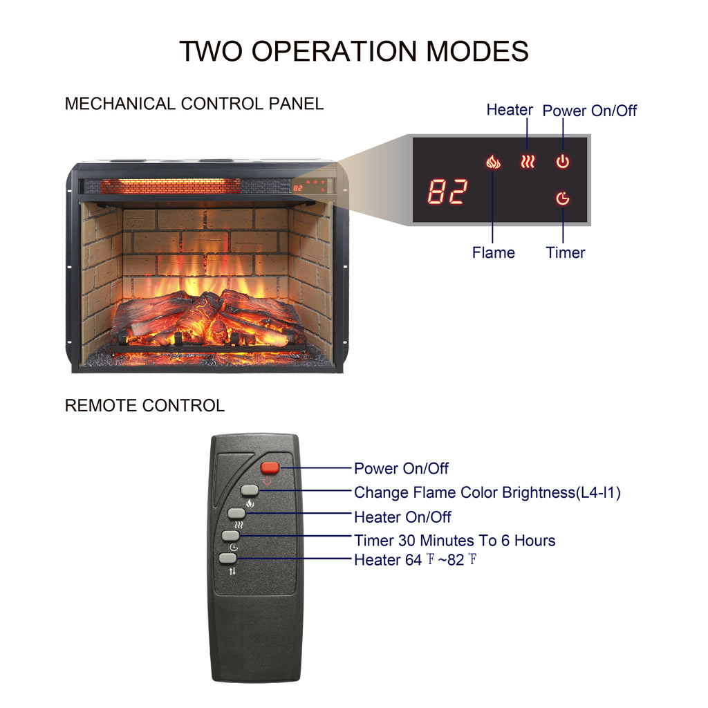 23 Inch Infrared Quartz Heater Fireplace Insert - Woodlog Version