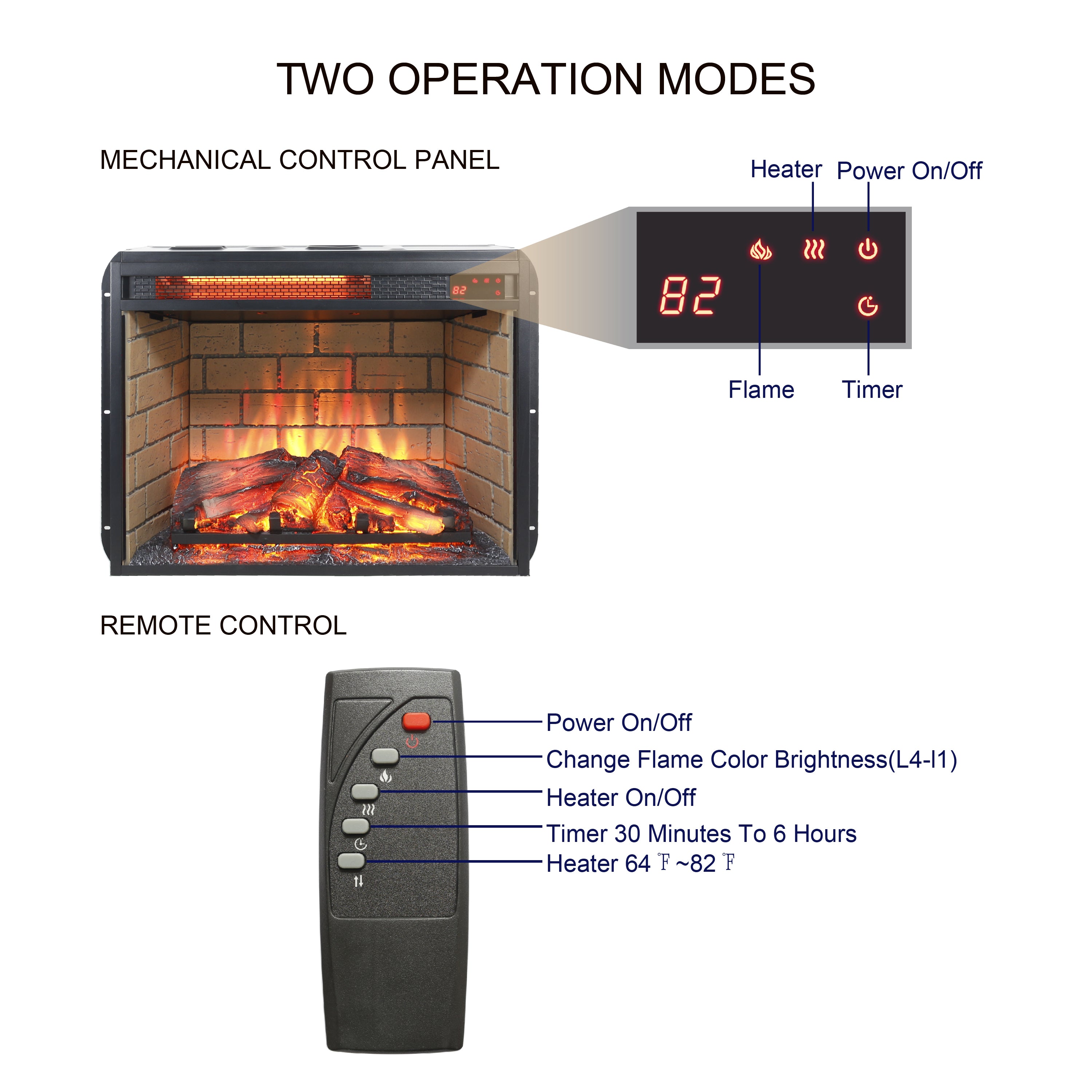 23 Inch Infrared Quartz Heater Fireplace Insert - Woodlog Version