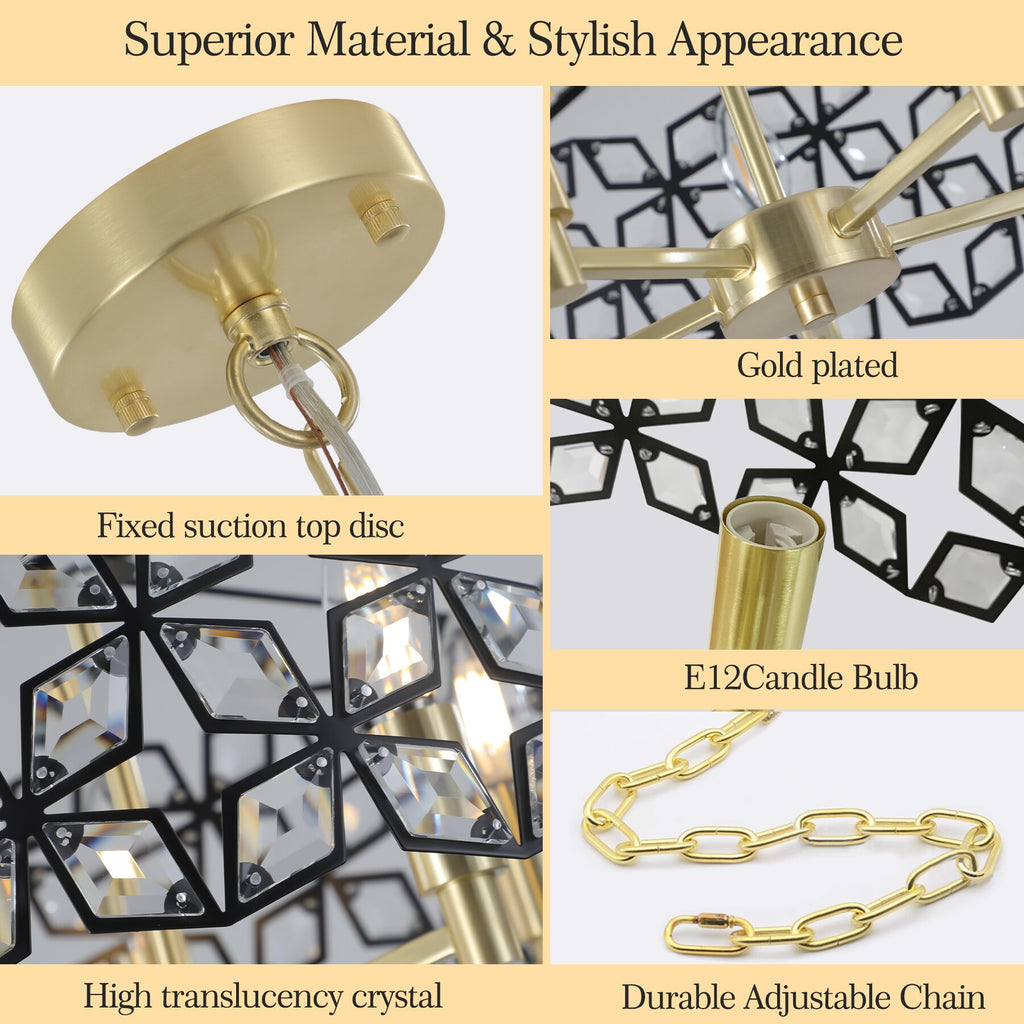 19" Geometric Crystal and BlackGold Round Pendant Chandelier