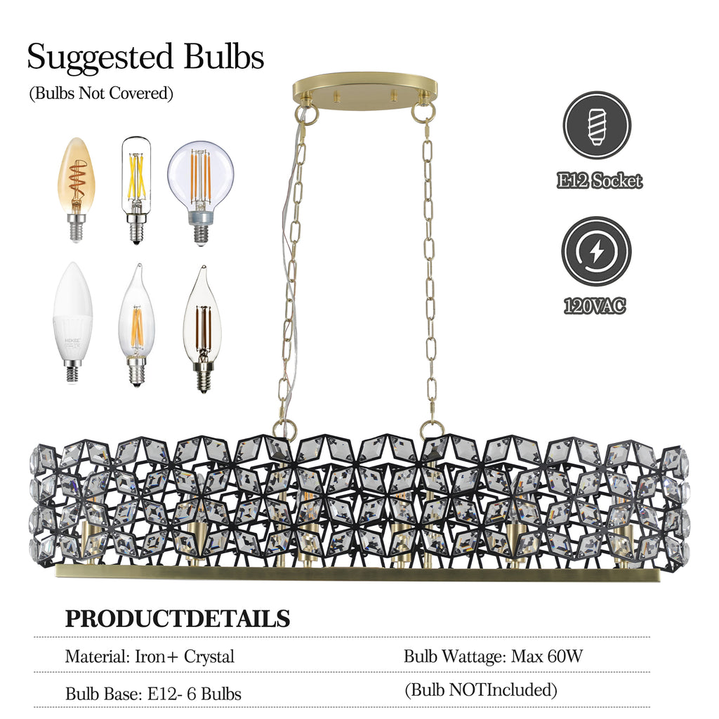 39" Contemporary Crystal and BlackGold Pendant Chandelier