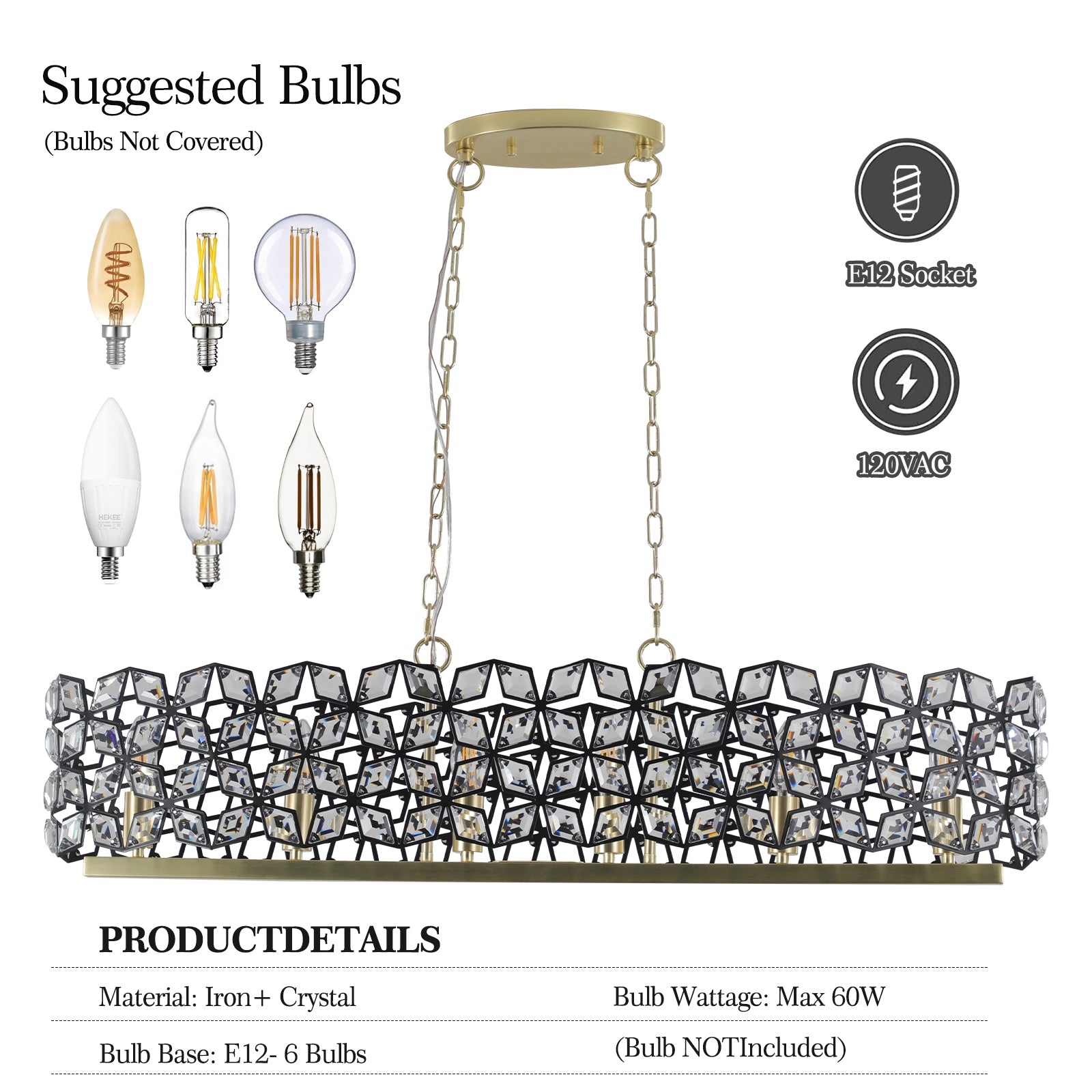 39" Contemporary Crystal and BlackGold Pendant Chandelier