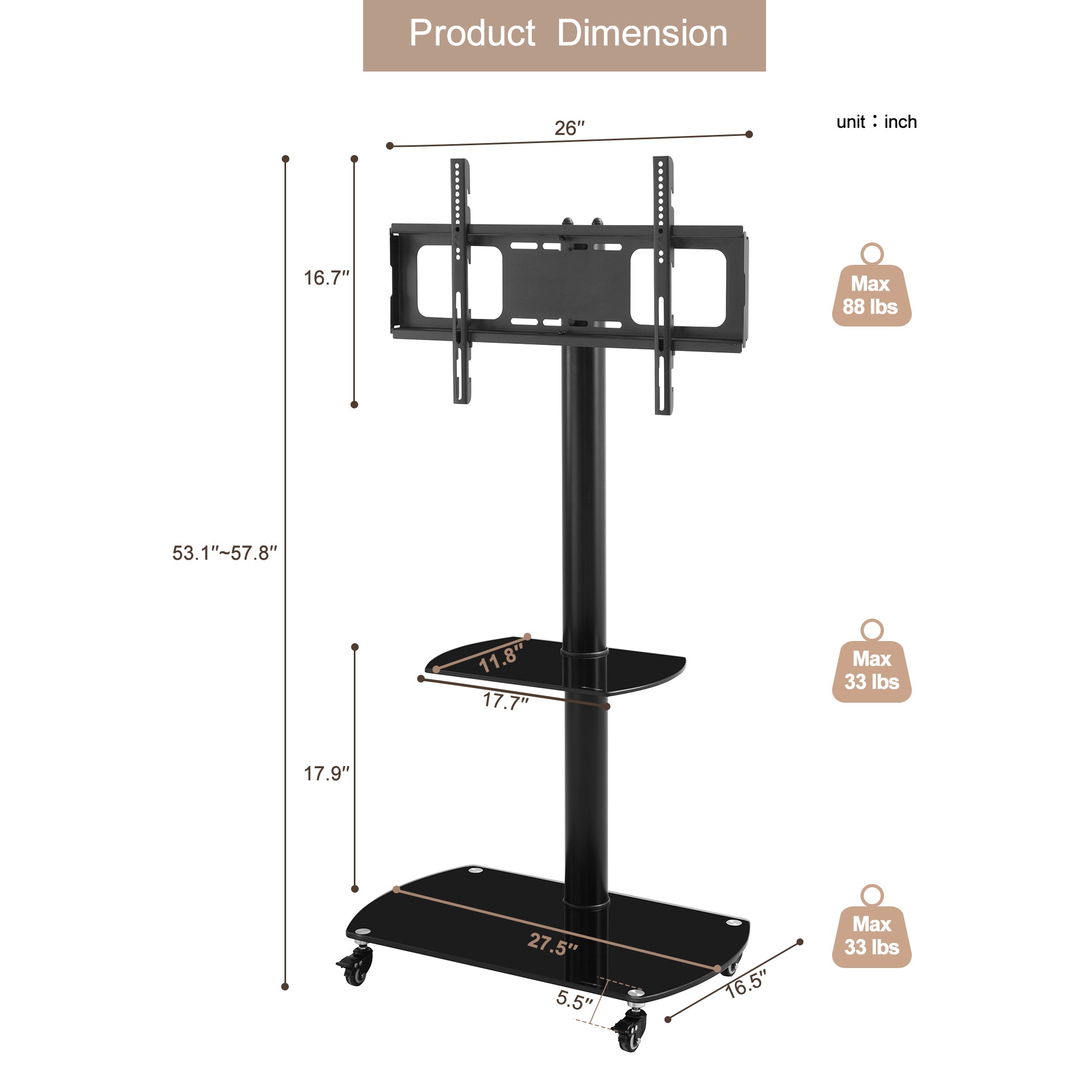 Height and Angle Adjustable Multi-Function Mobile TV Stand