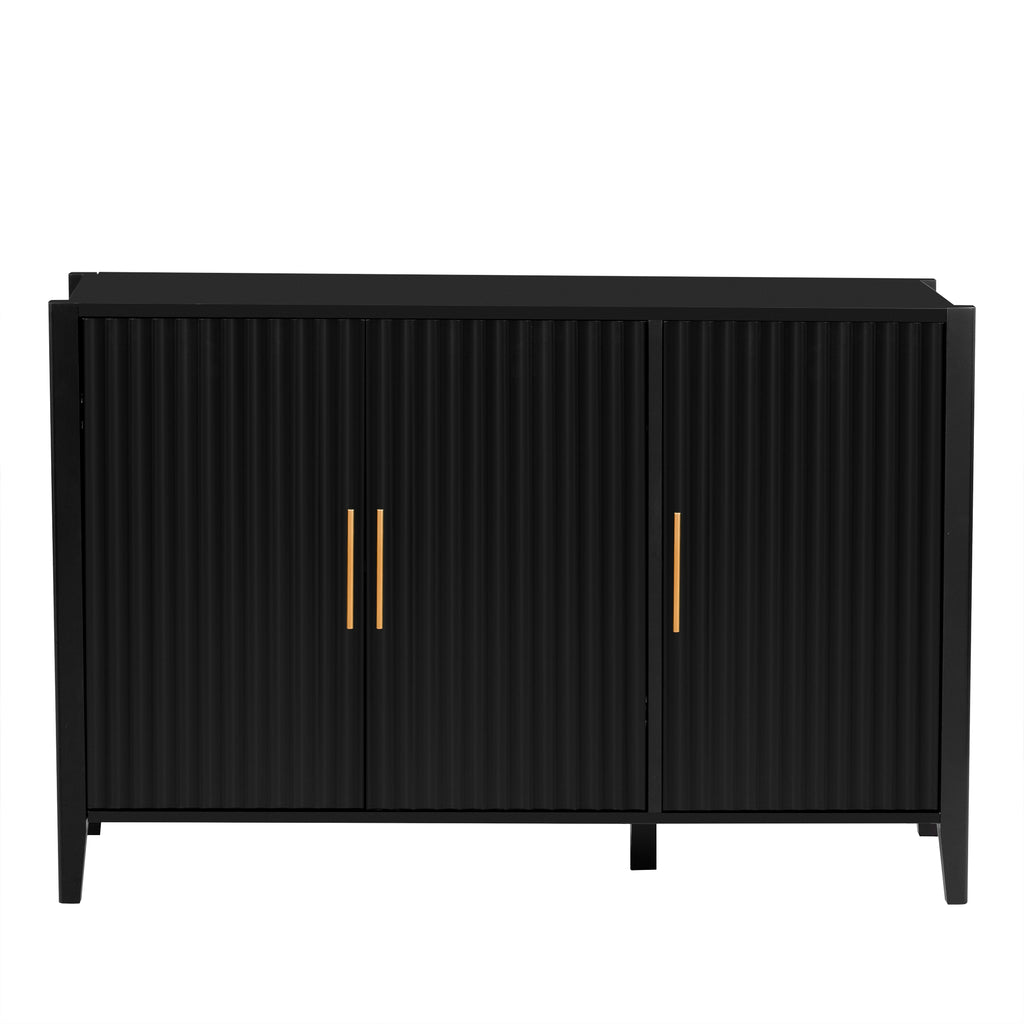 U-Style Wavy 3-Door Sideboard with Solid Pine Legs