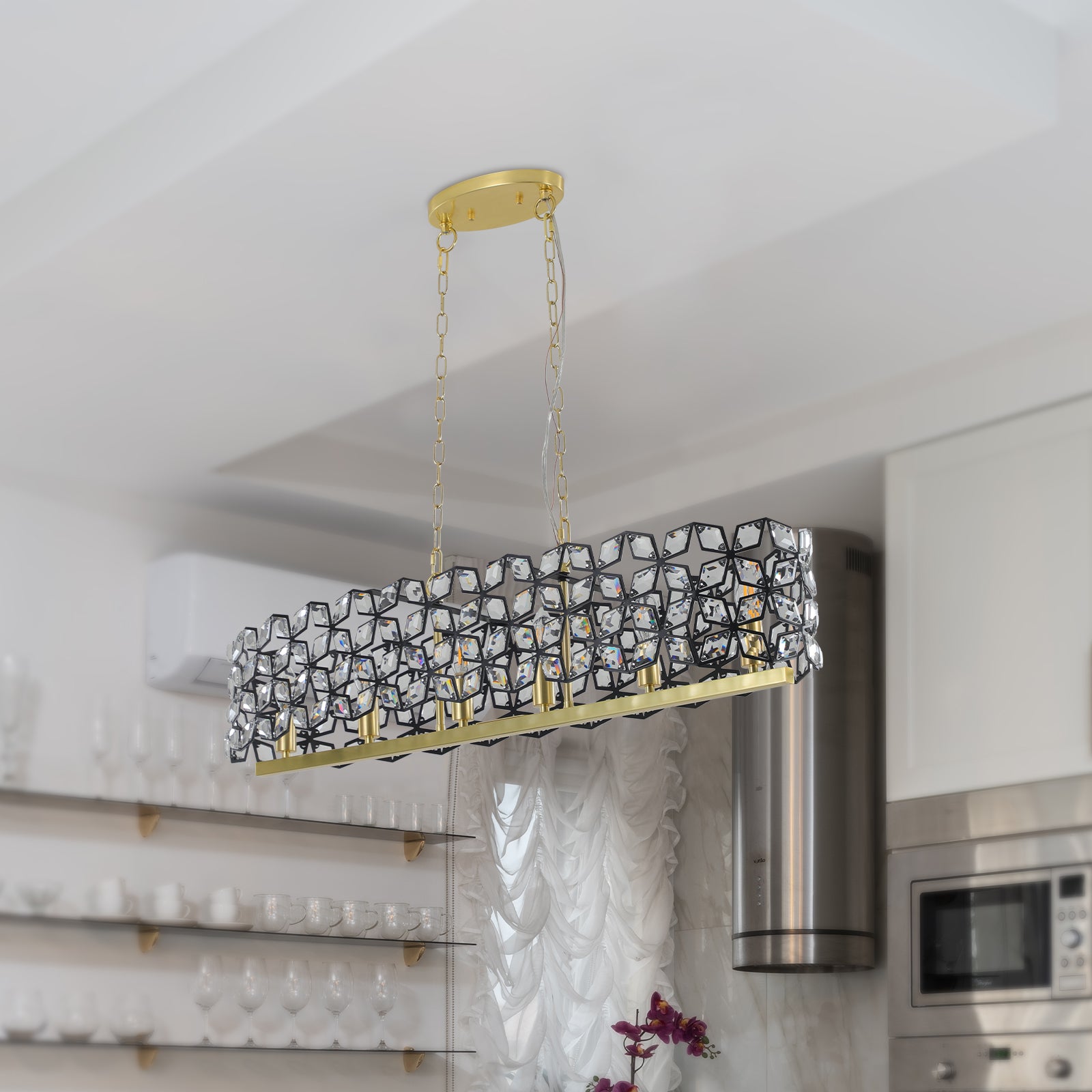 39" Contemporary Crystal and BlackGold Pendant Chandelier