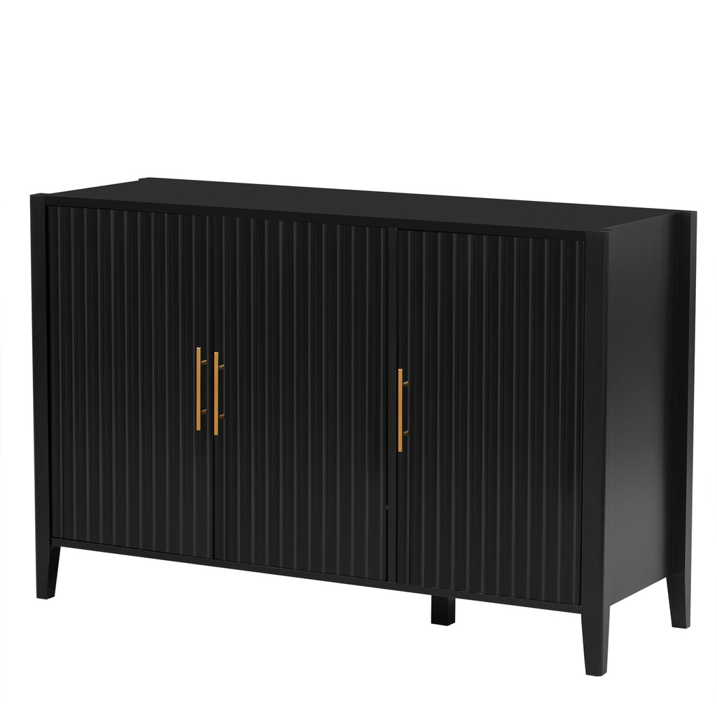 U-Style Wavy 3-Door Sideboard with Solid Pine Legs