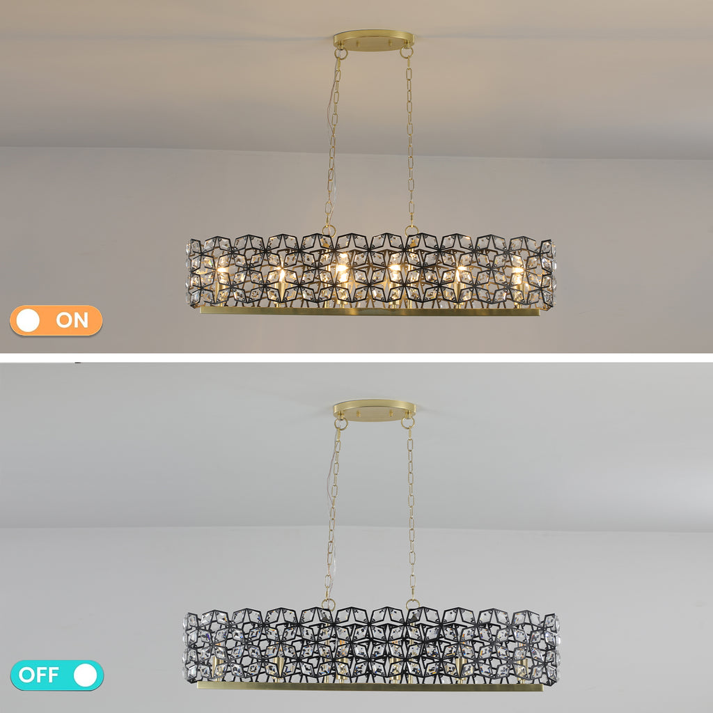 39" Contemporary Crystal and BlackGold Pendant Chandelier