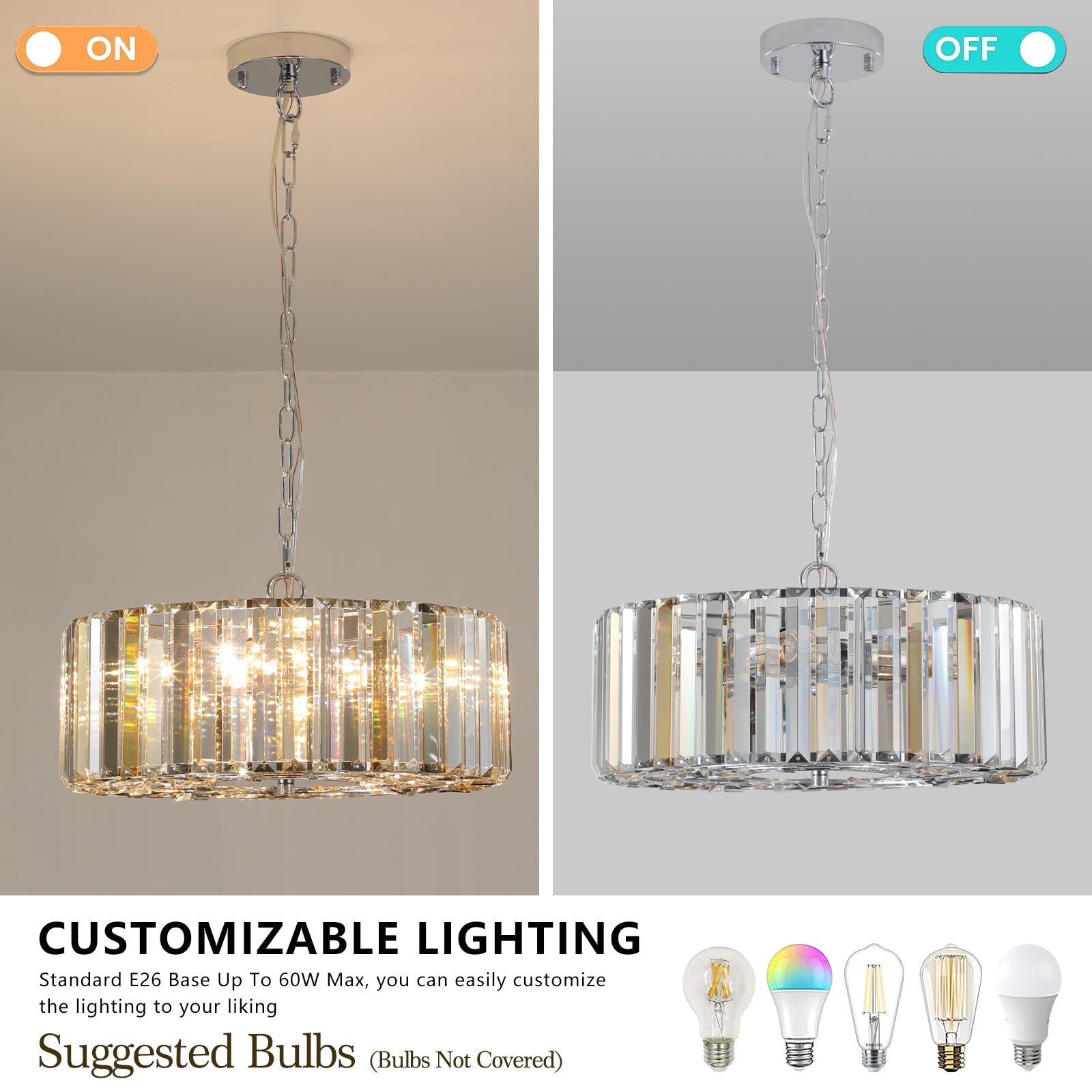 17" Chrome Crystal Pendant Chandelier
