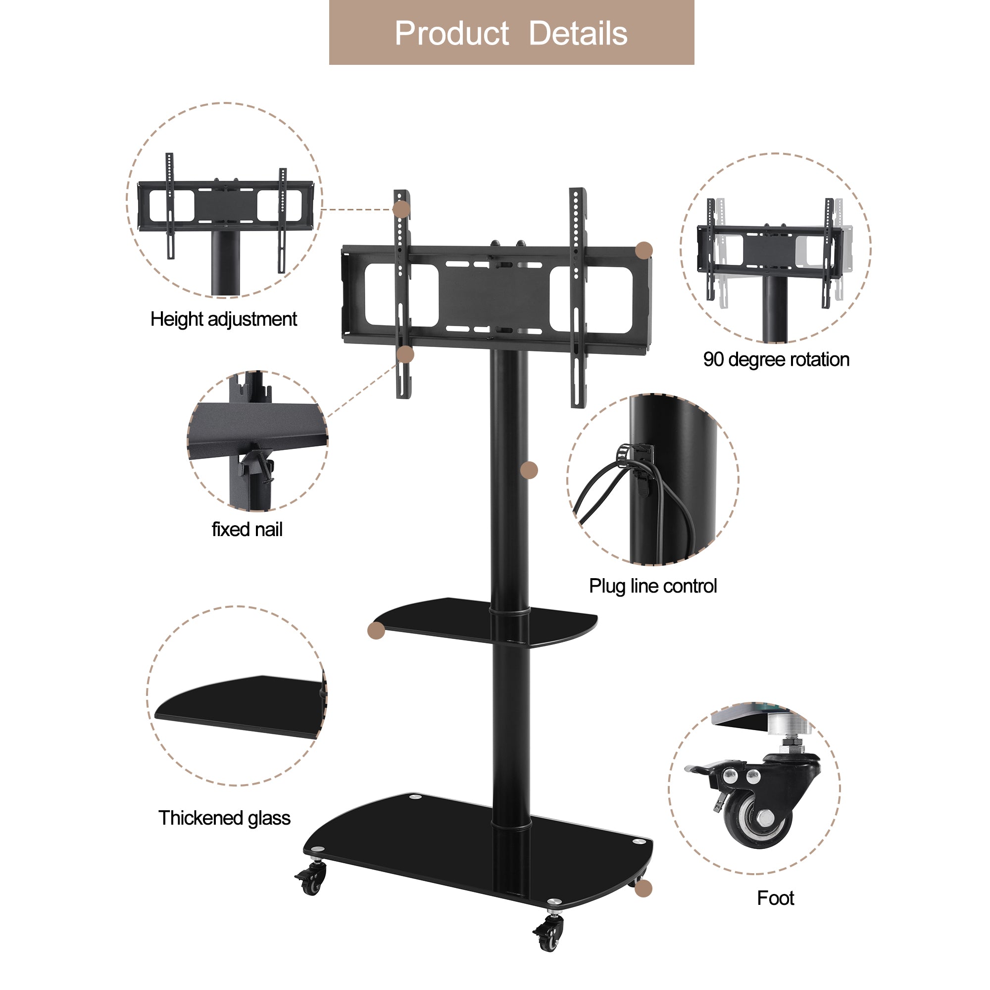 Height and Angle Adjustable Multi-Function Mobile TV Stand