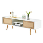 55.12" Rattan TV Cabinet with Double Sliding Doors