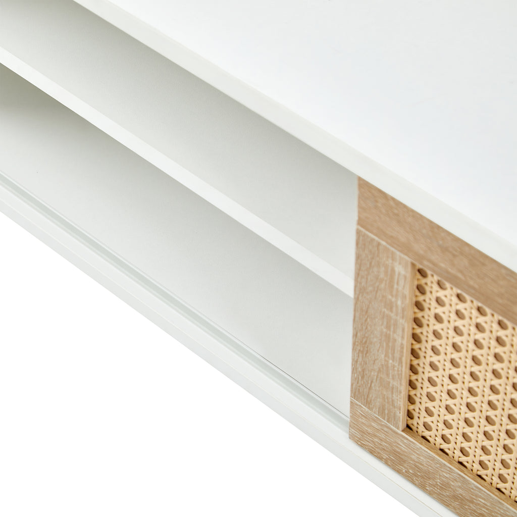 55.12" Rattan TV Cabinet with Double Sliding Doors