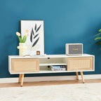 55.12" Rattan TV Cabinet with Double Sliding Doors