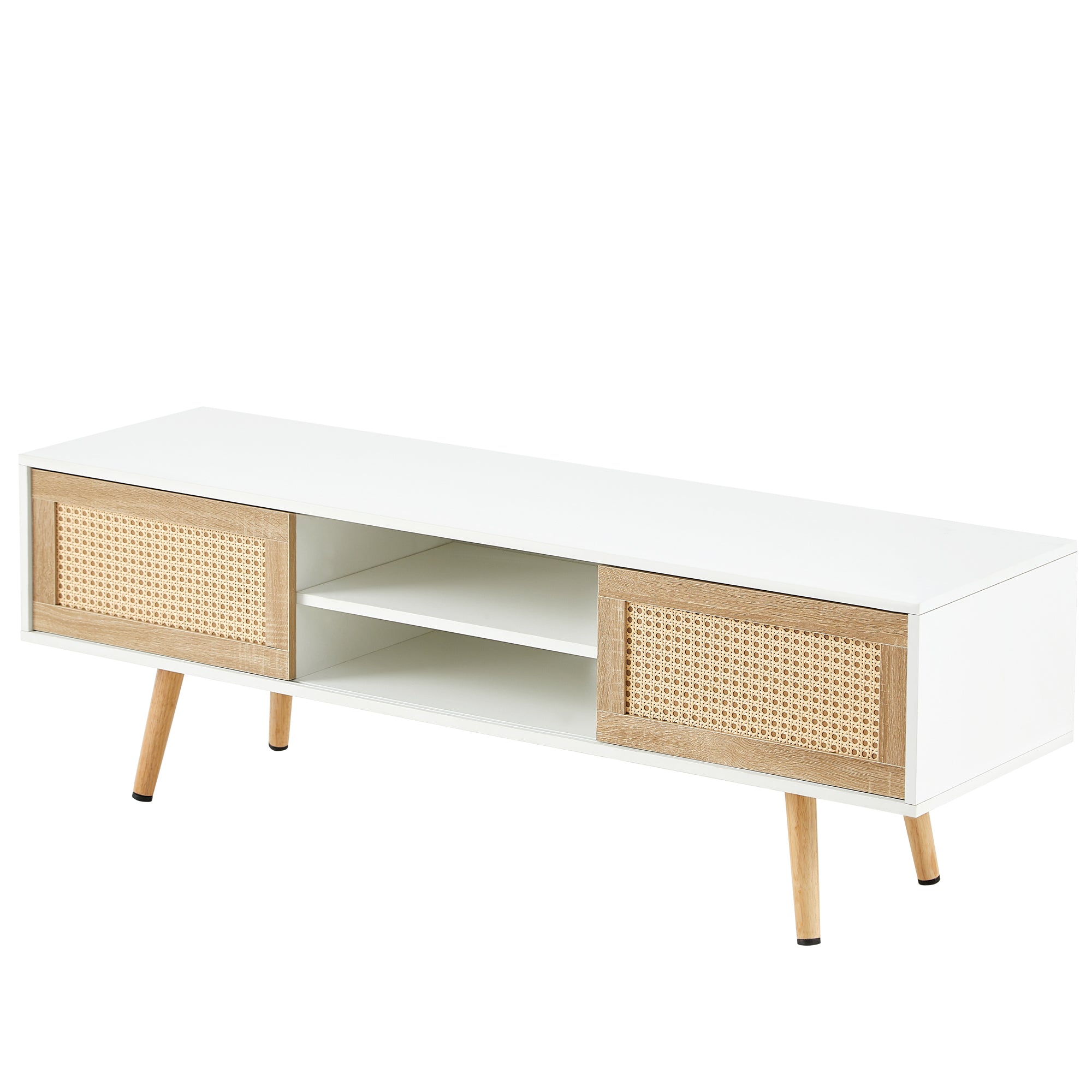 55.12" Rattan TV Cabinet with Double Sliding Doors
