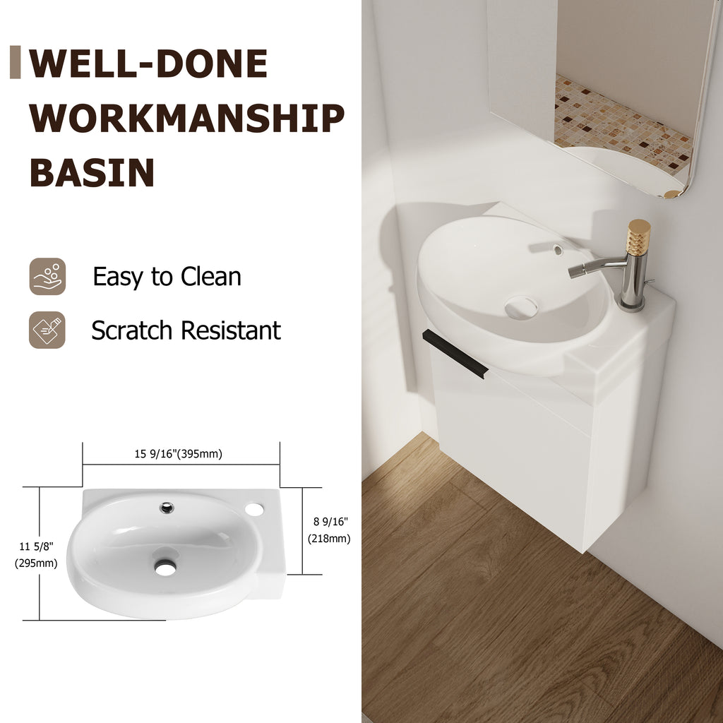 Soft Close Doors Bathroom Vanity With Sink - 16 Inch