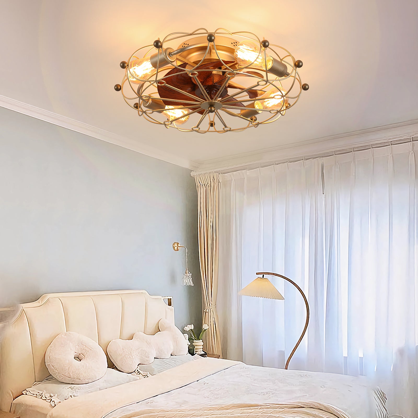 Low Profile Caged Ceiling Fan with Lights