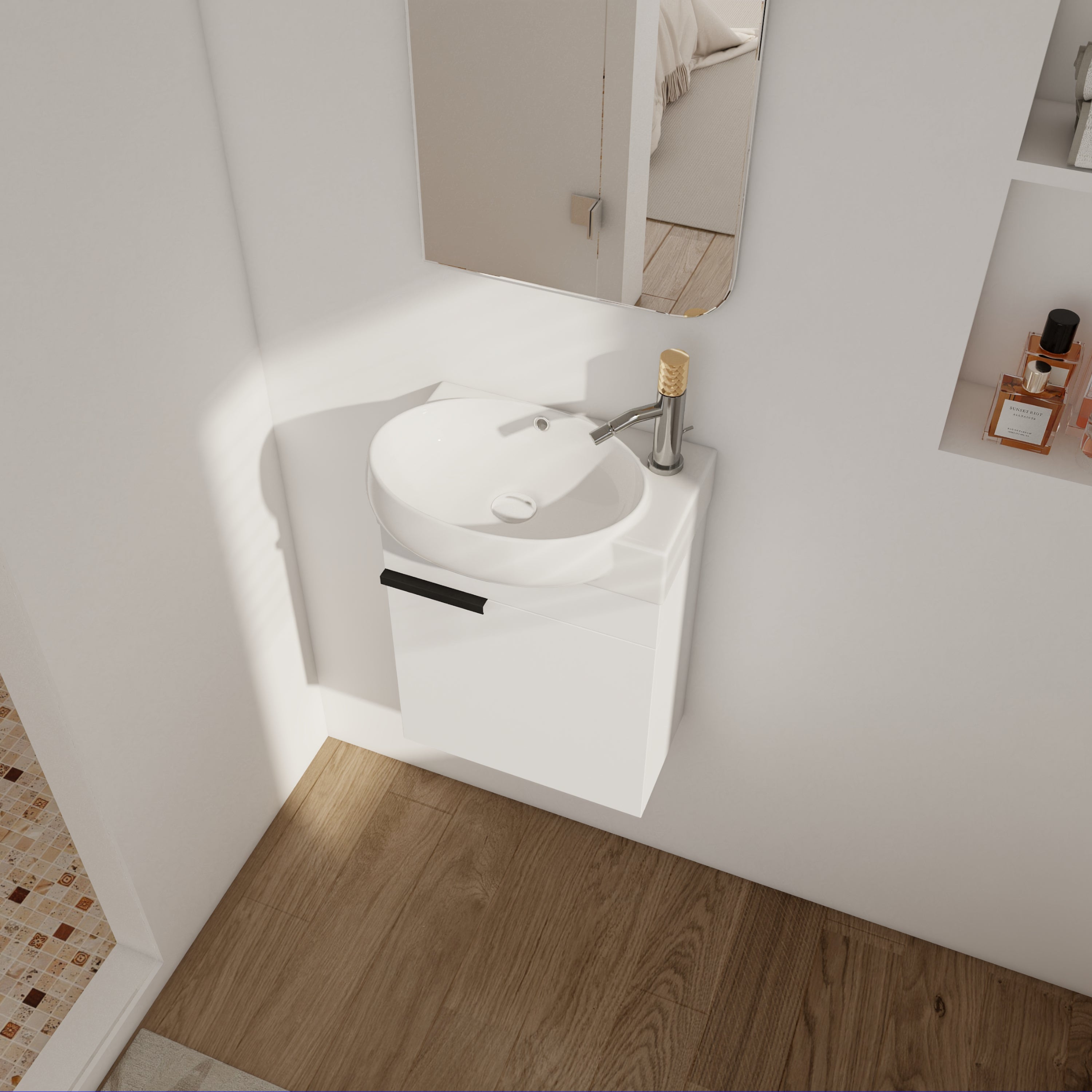 Soft Close Doors Bathroom Vanity With Sink - 16 Inch