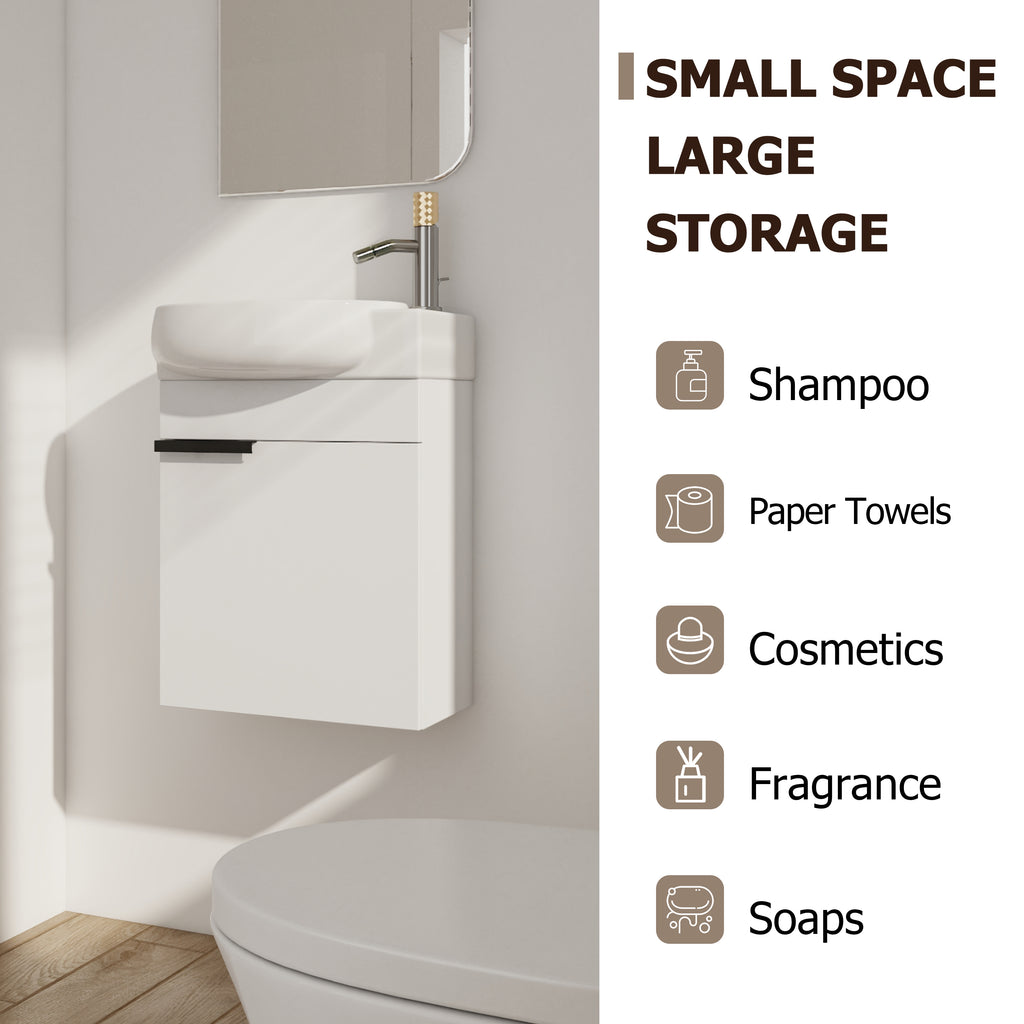Soft Close Doors Bathroom Vanity With Sink - 16 Inch