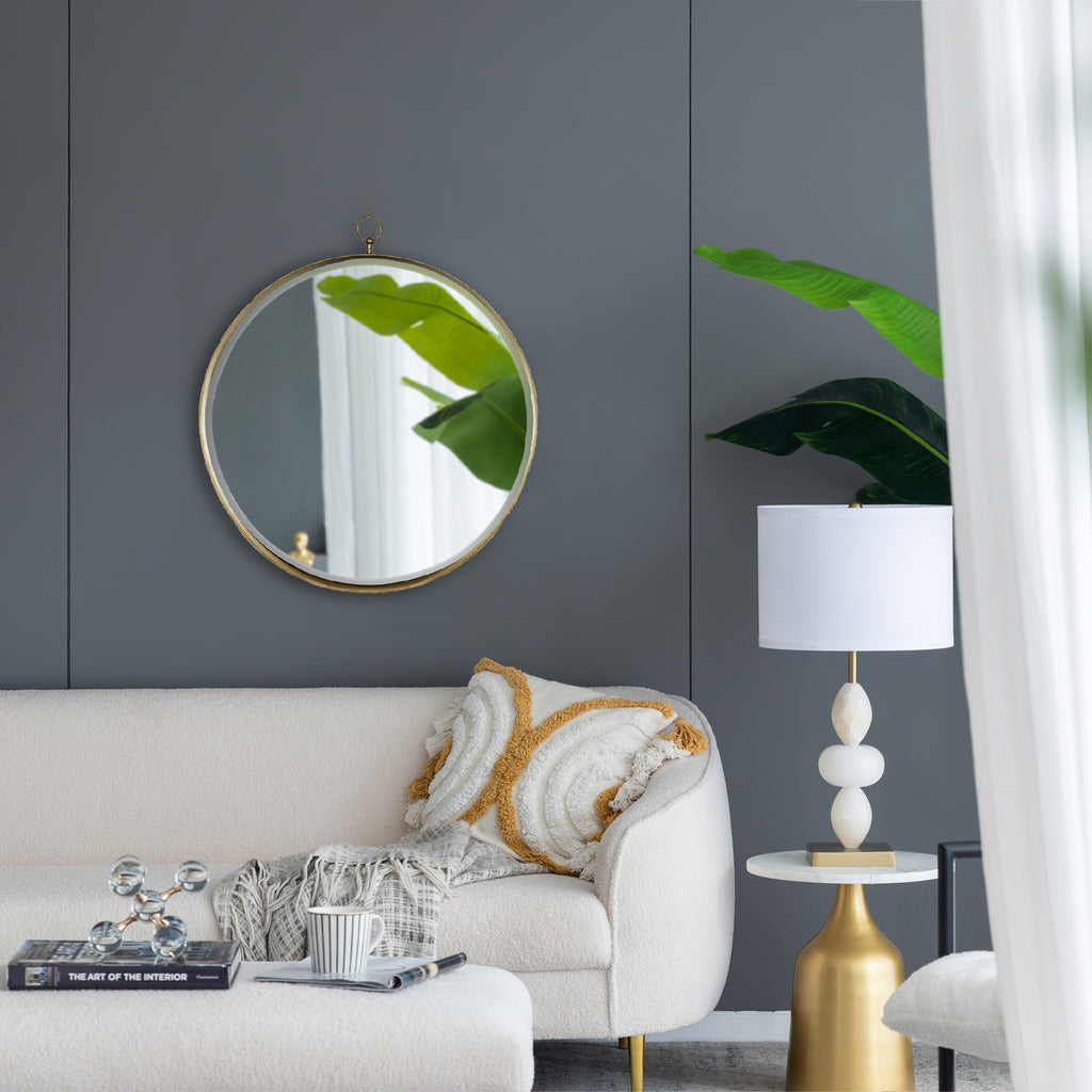 24" Gold Round Mirror with Iron Frame