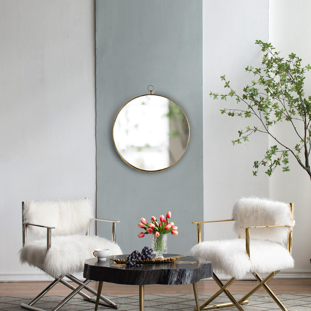 24" Gold Round Mirror with Iron Frame