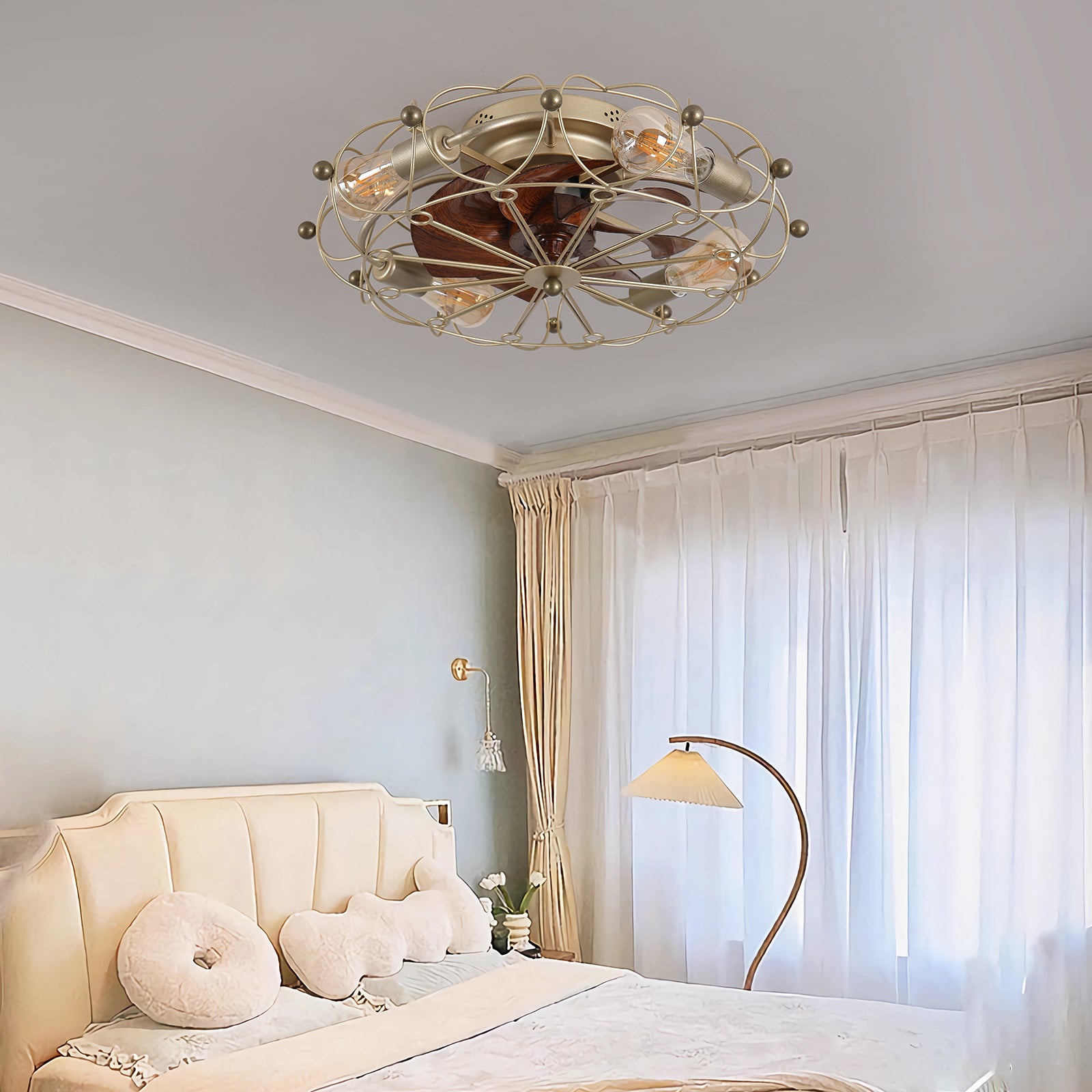 Low Profile Caged Ceiling Fan with Lights