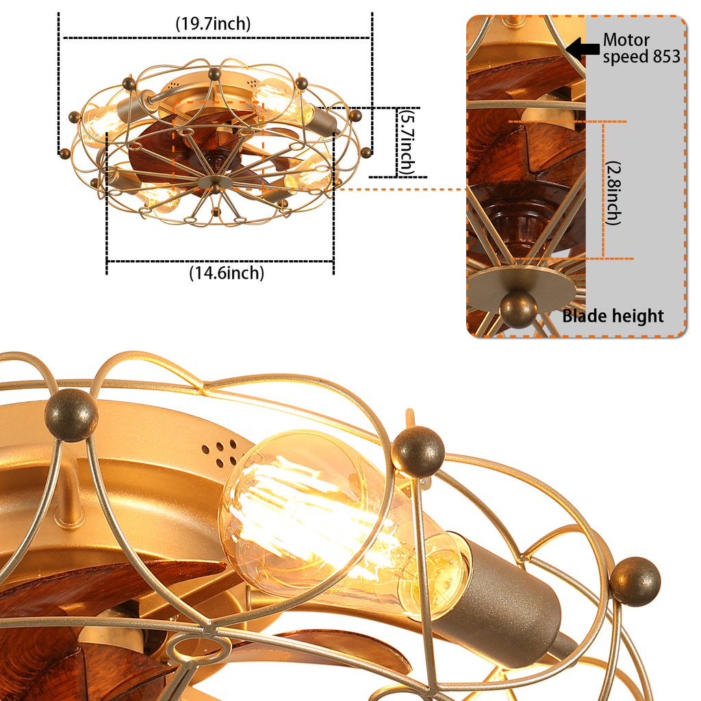 Low Profile Caged Ceiling Fan with Lights