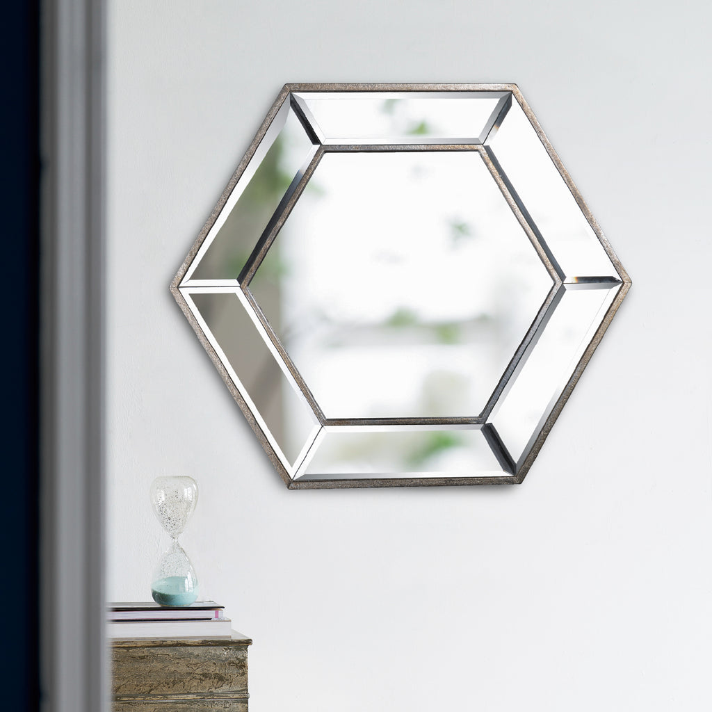 20" x 18" Hexagon Wall Mirror with Contemporary Glass Design