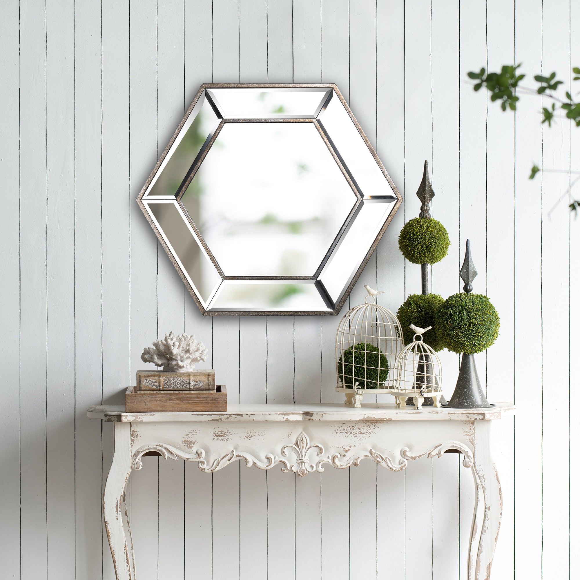 20" x 18" Hexagon Wall Mirror with Contemporary Glass Design
