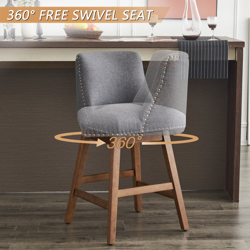 Upholstered Swivel Bar Stools Set of 2, 26" Counter Height