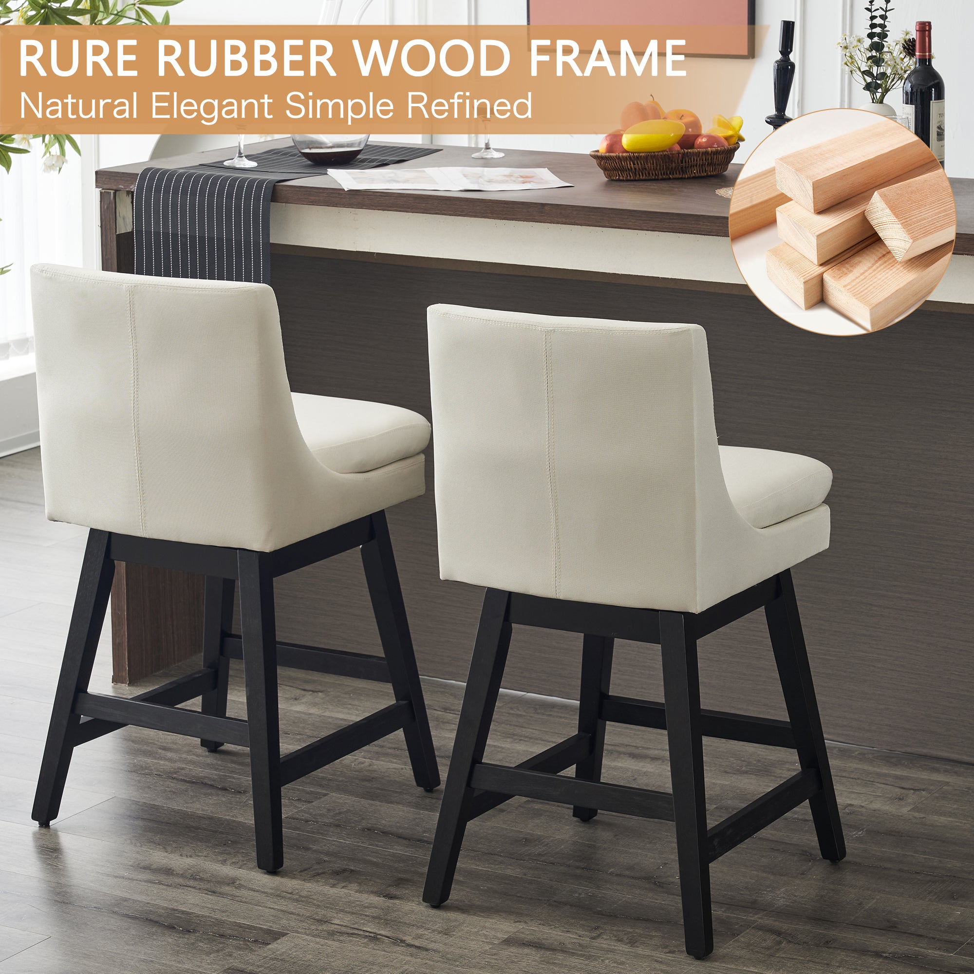 Upholstered Swivel Bar Stools Set of 2