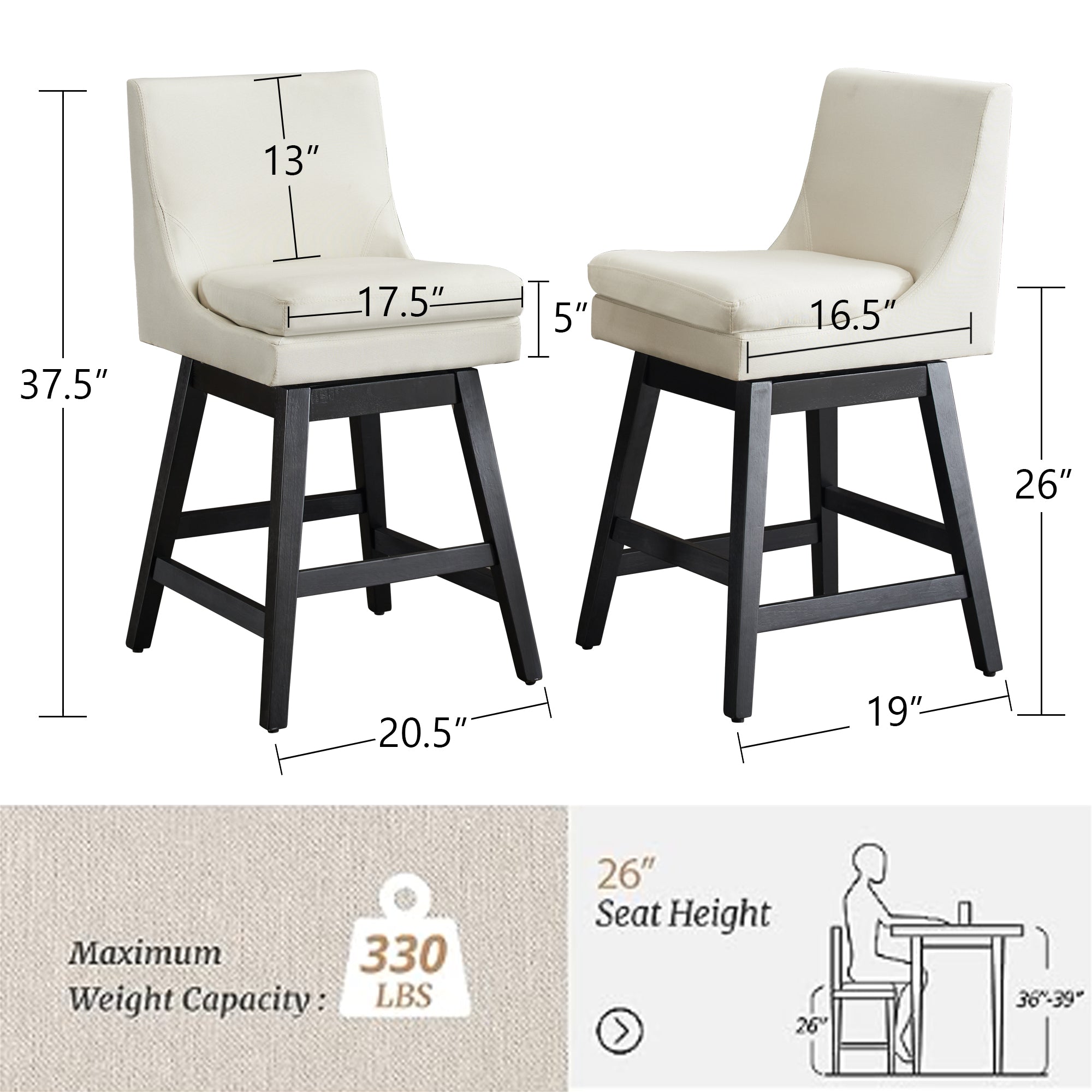 Upholstered Swivel Bar Stools Set of 2