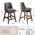 Upholstered Swivel Bar Stools Set of 2, 26" Counter Height
