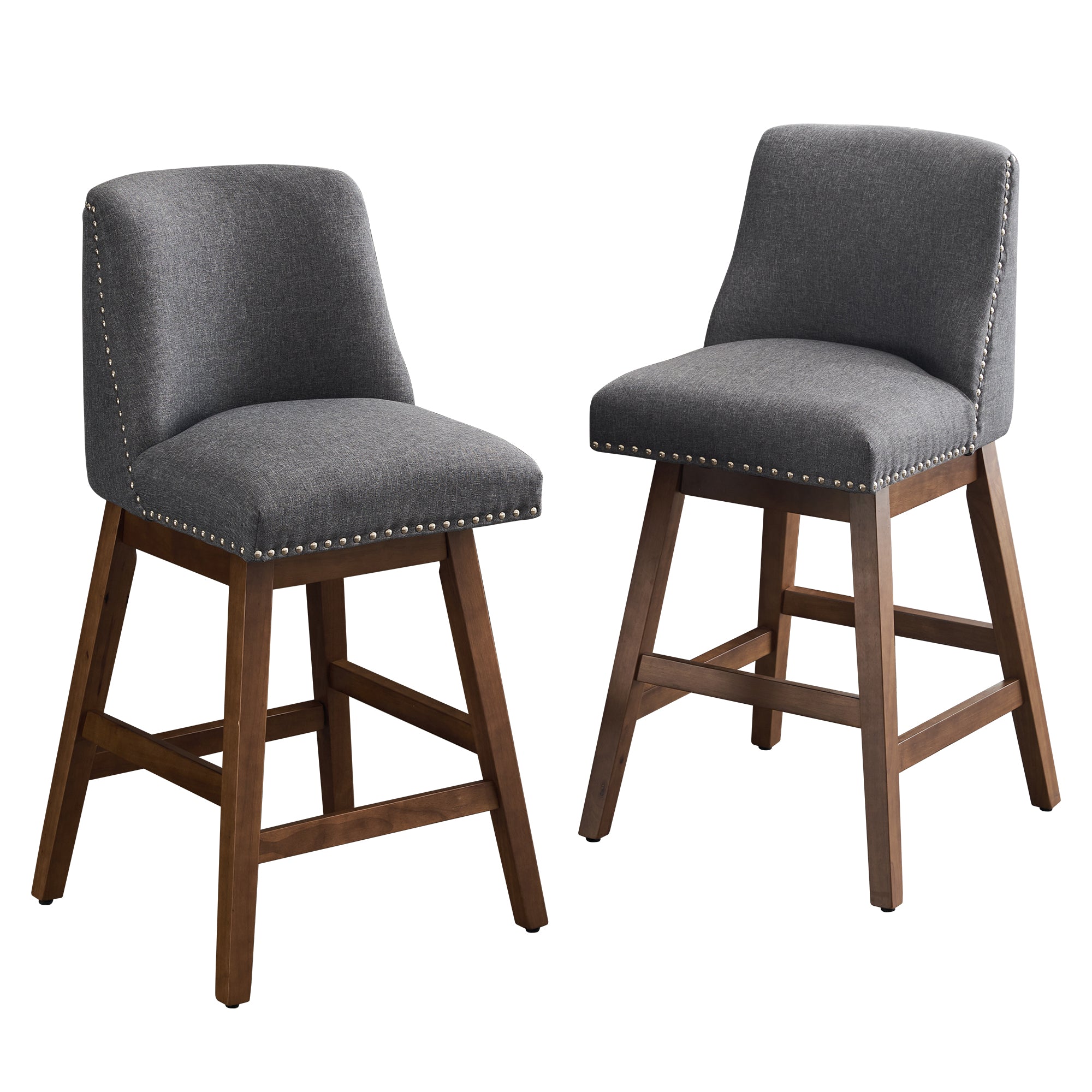 Upholstered Swivel Bar Stools Set of 2, 26" Counter Height
